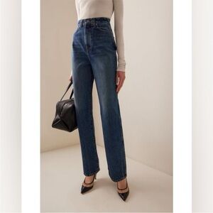 KHAITE albi High-Rise Straight-Leg Jeans in Dark Blue Wash